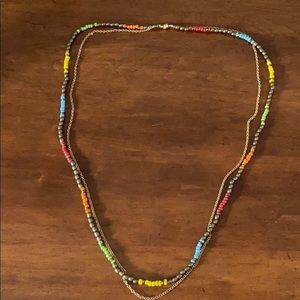 Multi color glass and brass bead necklace